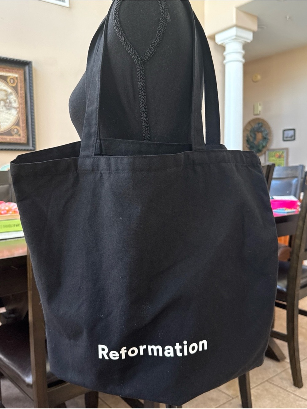Reformation Black Canvas Logo Tote Bag shopping reusable